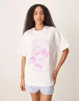 Футболка свободного кроя ASOS DESIGN с принтом в виде цветка сирени кремового цвета
