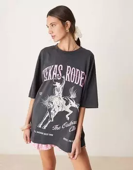 Футболка свободного кроя ASOS DESIGN с принтом техасского родео в стираном угольном цвете