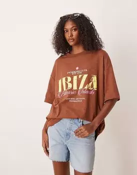 Футболка свободного кроя ASOS DESIGN с принтом Ибицы в шоколадном цвете