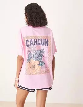 Футболка свободного кроя ASOS DESIGN с принтом Канкуна розового цвета