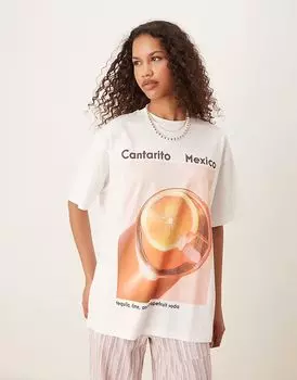 Футболка свободного кроя ASOS DESIGN с принтом мексиканского коктейля кремового цвета