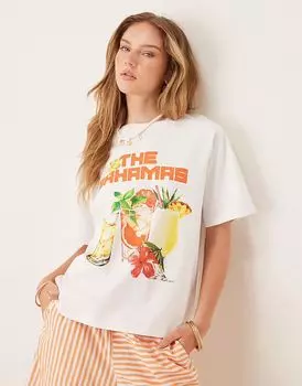 Футболка свободного кроя ASOS DESIGN с принтом праздничного коктейльного клуба белого цвета