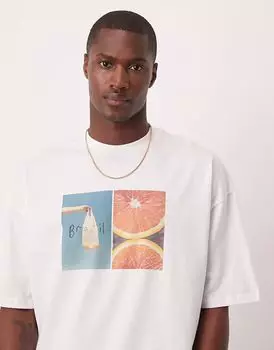 Футболка свободного кроя ASOS DESIGN с принтом на груди белого цвета