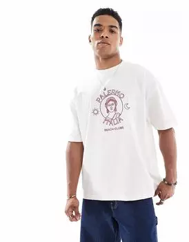 Футболка свободного кроя ASOS DESIGN с принтом в стиле летнего сезона в кремово-белом цвете