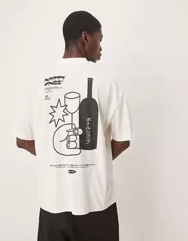 Футболка свободного кроя ASOS DESIGN с принтом напитков кремового цвета