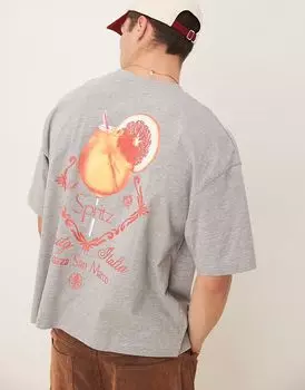 Футболка свободного кроя ASOS DESIGN с принтом напитка белого меланжевого цвета