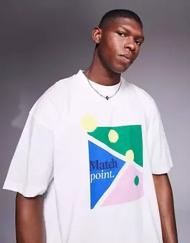 Футболка свободного кроя ASOS DESIGN с принтом теннисиста спереди белого цвета