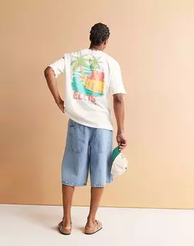 Футболка свободного кроя ASOS DESIGN с принтом в стиле летнего сезона в кремово-белом цвете
