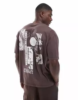 Футболка свободного кроя ASOS DESIGN с сувенирной графикой коричневого цвета