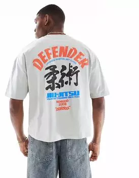 Футболка свободного кроя ASOS DESIGN с сувенирной графикой светло-серого цвета