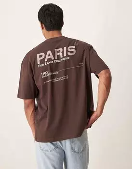 Футболка свободного кроя ASOS DESIGN с текстовой графикой коричневого цвета
