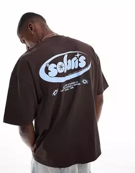 Футболка свободного кроя ASOS DESIGN с текстовой графикой коричневого цвета