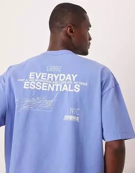 Футболка свободного кроя ASOS DESIGN с текстовым принтом на спине в выцветшем синем цвете