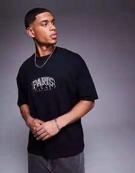 Футболка свободного кроя ASOS DESIGN с вышивкой города на груди черного цвета