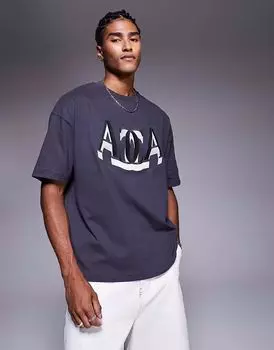 Футболка свободного кроя ASOS DESIGN с вышивкой спереди в стиле университета в угольно-сером цвете