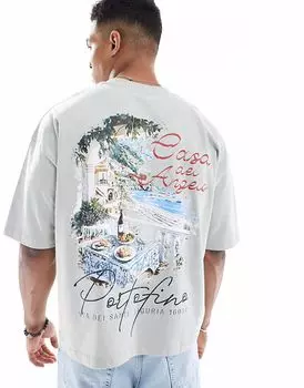 Футболка свободного кроя ASOS DESIGN с живописным рисунком серого цвета