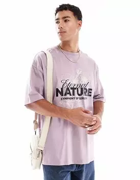 Футболка свободного кроя ASOS DESIGN с живописным принтом сиреневого цвета
