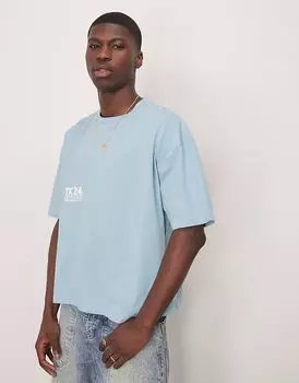 Футболка свободного кроя ASOS DESIGN синего цвета с текстовым принтом