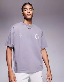 Футболка свободного кроя ASOS DESIGN со спортивной графикой в угольном цвете