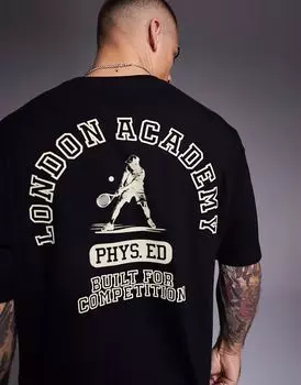 Футболка свободного кроя ASOS DESIGN со спортивной графикой черного цвета