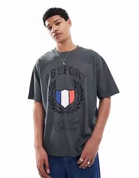 Футболка свободного кроя ASOS DESIGN со спортивной графикой в угольном цвете