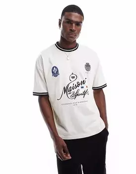 Футболка свободного кроя ASOS DESIGN со спортивным принтом спереди в кремово-белом цвете