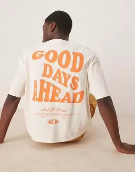 Футболка свободного кроя ASOS DESIGN свободного кроя в кремово-белом цвете с принтом на спине