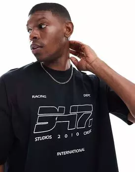 Футболка свободного кроя ASOS DESIGN свободного кроя со спортивной графикой черного цвета
