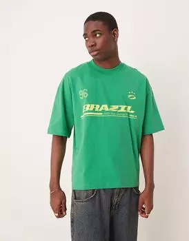 Футболка свободного кроя ASOS DESIGN свободного кроя с бразильской спортивной графикой зеленого цвета