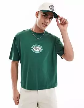 Футболка свободного кроя ASOS DESIGN свободного кроя со спортивной графикой на груди зеленого цвета
