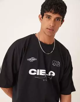 Футболка свободного кроя ASOS DESIGN свободного кроя с принтом черного цвета