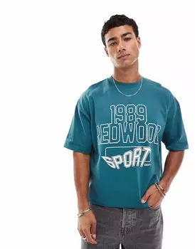 Футболка свободного кроя ASOS DESIGN свободного кроя со спортивной графикой зеленого цвета