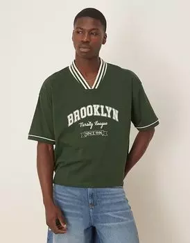 Футболка свободного кроя ASOS DESIGN свободного кроя со спортивной графикой зеленого цвета