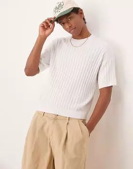 Футболка свободного кроя ASOS DESIGN в рубчик белого цвета