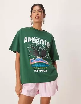 Футболка свободного кроя ASOS DESIGN зеленого цвета с оливковым принтом