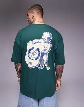 Футболка свободного кроя ASOS DESIGN зеленого цвета с изображением херувима