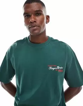 Футболка свободного кроя ASOS DESIGN зеленого цвета с текстовой графикой