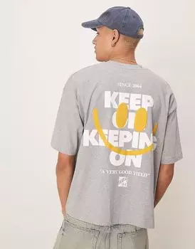 Футболка свободного кроя ASOS с объемным текстовым принтом серого меланжевого цвета ASOS DESIGN