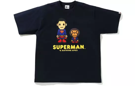 Футболка свободного кроя BAPE X DC Baby Milo Superman A Bathing Ape, темно-синий