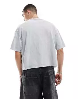 Футболка свободного кроя Bershka серого цвета