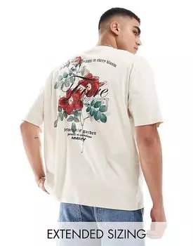 Футболка свободного кроя бежевого цвета с цветочным принтом на спине ASOS DESIGN