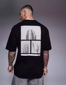 Футболка свободного кроя BOSS Orange Te_surfaceshort с принтом логотипа на спине черного цвета