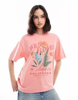 Футболка свободного кроя Cotton On с изображением Farmers Market розового цвета Cotton:On