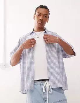 Футболка свободного кроя для скейтбординга COLLUSION в синюю клетку