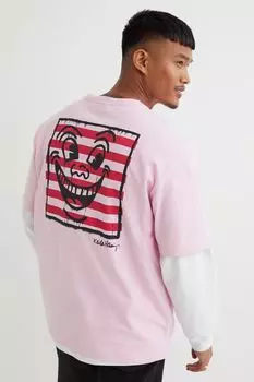 Футболка свободного кроя H&amp;M, светло-розовый/кит харинг
