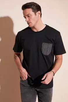 Футболка свободного кроя из 100% хлопка с круглым вырезом и одним карманом 5902505 Buratti, черный