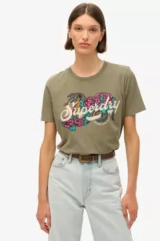 Футболка свободного кроя из 100% хлопка с надписью татуировкой Superdry, зеленый