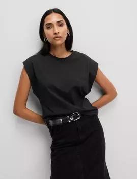 Футболка свободного кроя из чистого хлопка с короткими рукавами Marks & Spencer, черный