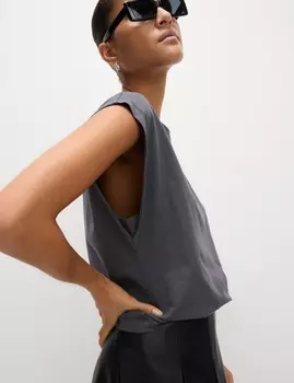 Футболка свободного кроя из чистого хлопка с короткими рукавами Marks & Spencer, серый