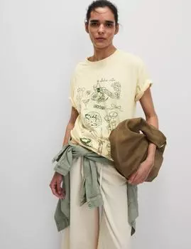 Футболка свободного кроя из чистого хлопка с графическим принтом Marks & Spencer, цвет Cream mix